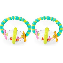 Bright Starts Grab & Spin - Juguete mordedor para bebé, sonajero y sin BPA, para edades de 3 meses + 1 unidad (paquete de 2)