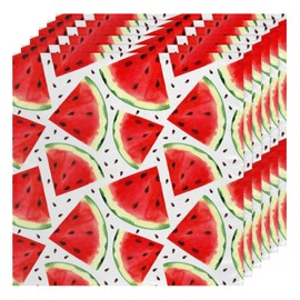 QsirBC Watermelon Pieces Cloth Napkins Set of 6 Reusable Washable Dinner Napkins 20x20 Square Decorative Napkins Soft for Kitchen Hotel Restaurant Banquet Wedding Party