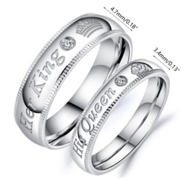 PHILSP King and Queen Matching Promise Rings - Adjustable Opening, Suitable for Ladies and Men - Silver