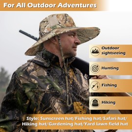 Tirrinia Mossy Oak Safari Sun Hat Wide Brim Bonnie Fishing Cap with Adjustable Drawstring Olive for Men & Women