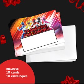 Desert Cactus Power Rangers Thank You Cards Happy Birthday Cards 10 Count With Envelopes Boys Girls Kids Party (Style A)