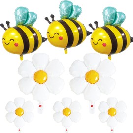 Smile Face Bee and Daisy Flower Aluminum Balloons-8 Pcs Large Mylar foil balloons for Bee Themed Party,Daisy Themed Parties,Baby Shower and Birthday Party Decorations