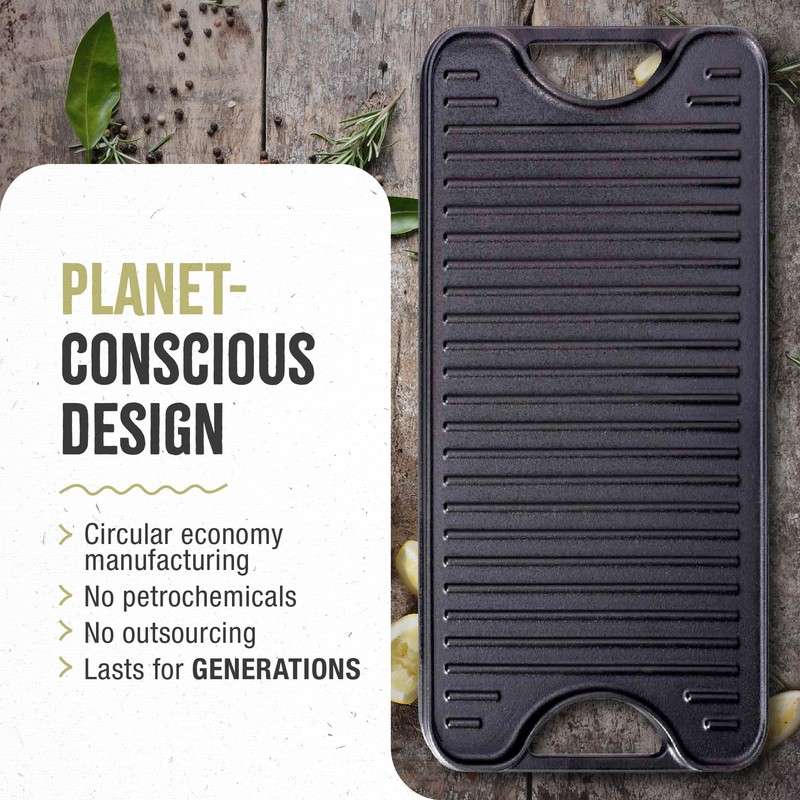 Victoria Rectangular Cast Iron Griddle. Double Burner Griddle, Reversible Griddle