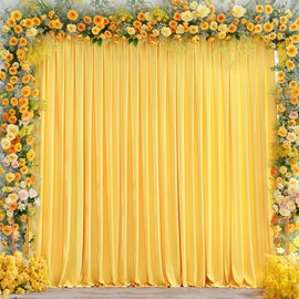 8x10FT Yellow Backdrop Curtains for Wedding Parties, Wrinkle Free Polyester Photography Backdrop Drapes for Wedding Baby Shower Birthday Parties Stage Background Stand Decorations 4x10ft,2 Panels