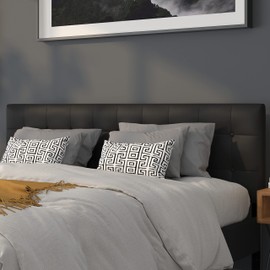 Flash Furniture Lennox Button Tufted Upholstered King Size Headboard in Black Vinyl with Adjustable Bed Rail Slots