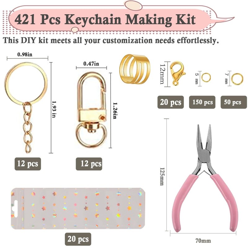 WEILPANFA 421 Pcs Charms Lip Gloss Keychain Making Kit, Bag