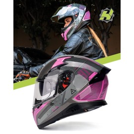 HAX Full Face Motorcycle DOT Approved Helmet with Dual Rear Wing and Pinlock Ready - Lightweight and Durable Motorbike Street Bike Helmet for Adults (Impulse Droid Pink,XL)