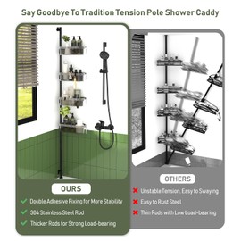 WXCGX Corner Shower Caddy Tension Pole: 4-Tier Adjustable Shower Organizer - Stainless Steel Rustproof Bathroom Shelves - Shower Shelf for Inside Shower Bathtub Storage Shampoo Holder - 15inch-75inch
