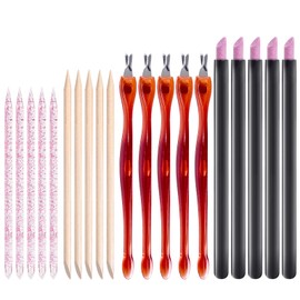 KADS 20Pcs Professional Cuticle Remover Kit - 5 Pink Cuticle Pushers, 5 Wooden Cuticle Sticks, 5 Cuticle Nipper Forks, 5 Pumice Callus Stones | Complete Dead Skin Removal Tools for Manicure & Pedicure