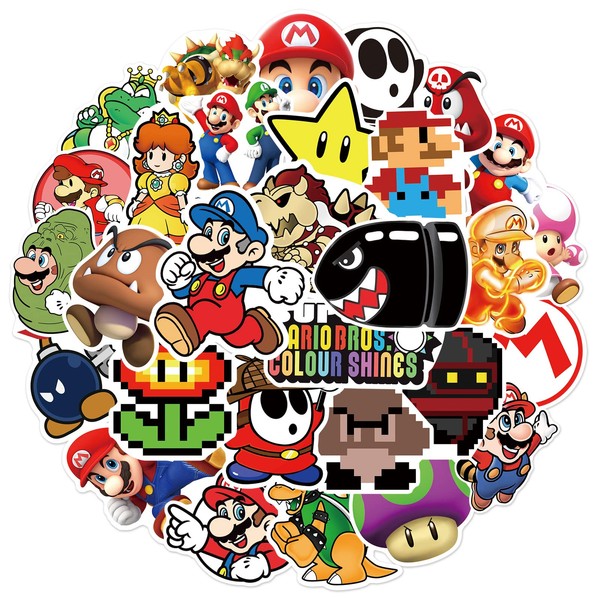 For Mario Stickers Set of 50 Anime for Mario Stickers Waterproof Trendy Brand Stickers Cute Moe Toy Stickers DIY Favorite Suitcase Bicycle Helmet Computer Guitar Mobile Notebook Gift Stationery