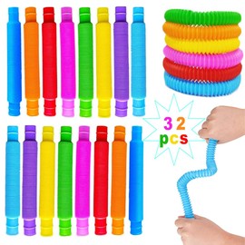 KOUQIYA 32 Mini Ttubos Sensoriales,Pop Tube Sensor Fidget Toy para Niños y Adultos,Colorido Kit de Tubo Estirable,Tubos para Reventar,Juguetes Educativos Sensoriales,Regalos de Navideño para Niños