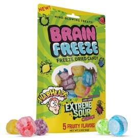 Brain Freeze by Warheads Mixed Fruit Dried Candy | Freeze Dried Candy with Warheads Extreme Sour Crunch | Mouth-Puckering Flavor | Fun Snack & Party Treat | Travel-Friendly, 2.2 oz (62 g), Pack of 1
