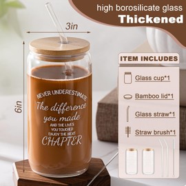 Yiyiring Retirement Glass Coffee Cup 2025 Happy Retirement Gift for Women Men 16oz Glass Cup with Straw, Straw Brush and Box, Going Away Gifts for Women Men Work Friends Boss Coworkers Colleague