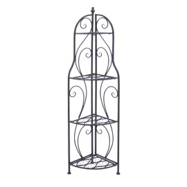 Deco 79 Metal Scroll Bakers Rack Indoor Outdoor Arched Tall Folding Corner 4 Shelf , 17" x 11" x 60", Black