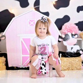 2PCS Cute Cow Print Hair Bows - Grosgrain Ribbon Alligator Clips for Toddlers, Infants, and Girls, Birthday Party Decor (Type B)