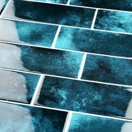 FunStick Dark Blue Subway Tile Peel and Stick Backsplash for Kitchen 12"x12" Peel and Stick Tile Back Splash Stick on Tiles for Bathroom Self Adhesive Wall Tile Stickers for Shower Waterproof 5 Sheets