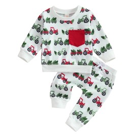 FIOMVA Christmas Outfit Toddler Baby Boy Girl Clothes 0 3 6 9 12 18 24Months 2t 3t Xmas Tree Sweatshirt Top+Long Pants Set (Christmas Car Tree Outfits, 3-6 Months)