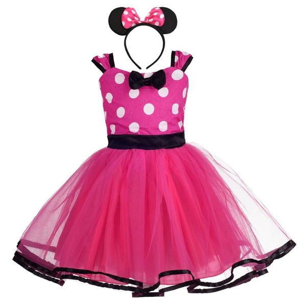 Dressy Daisy Baby Girl Polka Dots Fancy Dress Up Costume Birthday Party Tulle Dresses with Headband Size 18-24 Months Hot Pink 203
