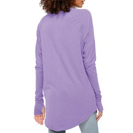 Fisoew Women's Casual Long Sleeve Tops Crew Neck Round Hem Loose T-Shirts Tunic Tops with Thumb Holes Light Purple