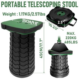 Socpuro Collapsible Stools Folding Chair, Upgrade Square Telescoping Stool, Portable Retractable Stool Foldable Stools for Camping Gardening Fishing Hiking BBQ (Green)