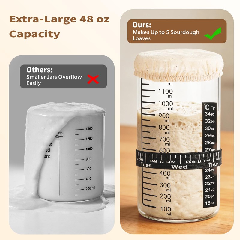 Extra Large Sourdough Starter Jar Kit, 48 Oz Wide Mouth