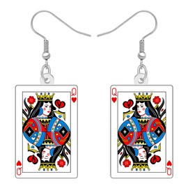 LONYOO Fun Playing Cards Poker Earrings Acrylic Queen of Hearts Dangle Earrings Gambling Casino Gifts for Women Poker Players Casino Night Outfits Jewelry Accessories (Blue)