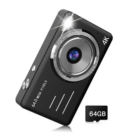 Digital Camera, 4K 64MP UHD Autofucos 18X Digital Zoom with 64GB Micro SD Card, Portable Compact Point and Shoot Camera for Photography Vlogging Teens Beginner Adult, Black