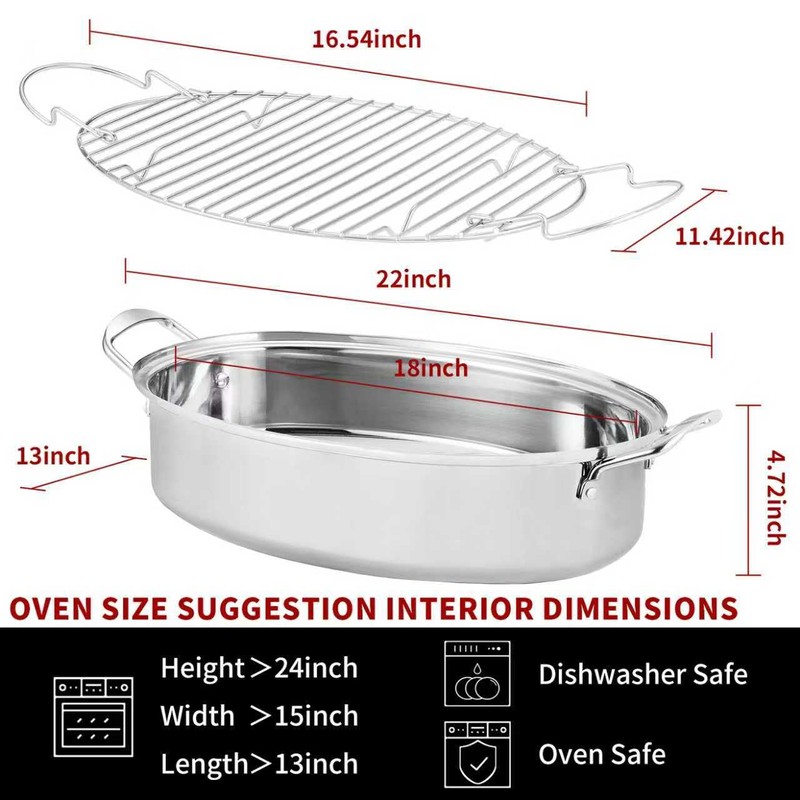 Roasting Pan With Rack and Lid,22INCH Oval Stainless Steel Turkey