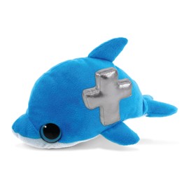 DolliBu Big Eye Dolphin Stuffed Animal with Silver Cross Plush - Dolphin Plush Baptism Gifts for Boys and Girls, Cute Dedication Christening Gifts Plush Prayer Toy Healing Teddy Bear - 6 Inches