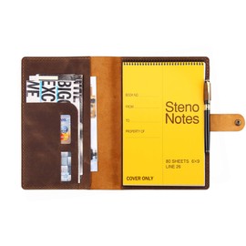 Leather Cover for 6"x9" Steno Notebook, Leather Folio Cover Compatible with 6x9 Spiral Steno Pads, A5 Notebook Organizer with Pen Loop - Brown
