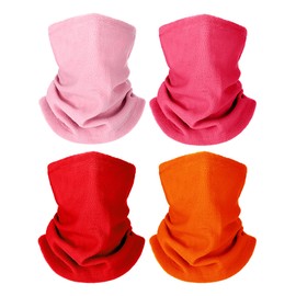 Geyoga 4 Pcs Kids Neck Warmers Winter Neck Gaiter Fleece Face Cover Ski Mask(Rose Red, Red, Pink, Orange,Ages 5-10)