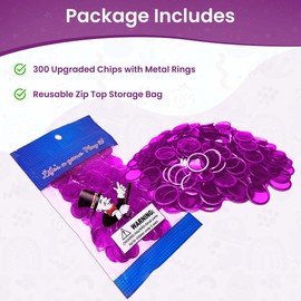MR CHIPS Magnetic Bingo Chips with Metal Ring 3/4 Inch 300 Upgraded Pieces Purple Transparent - Available in 7 Colors A Reusable Storage Bag