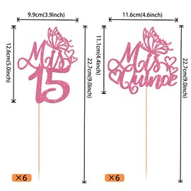 12 Pieces Mis 15 Centerpieces Glitter Sticks Happy 15th Birthday Mis Quince 15 Fabulous Floral Decorations for Cheers to 15 Years Birthday Anniversary Party Table Decoration Table Decoration