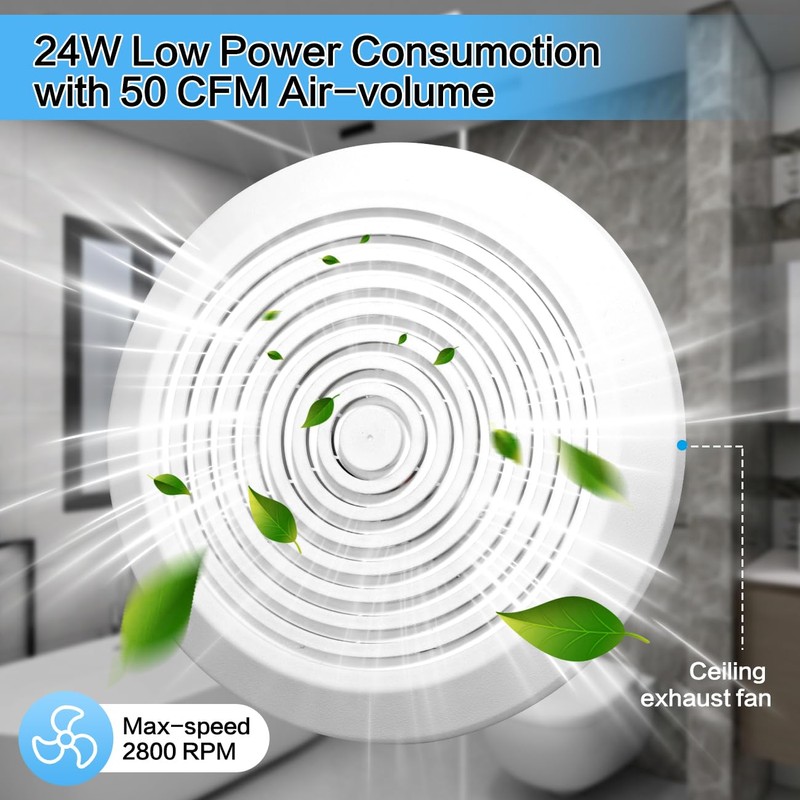 V2262-50 7 Inch Bathroom Exhaust Fan, 50 CFM Quiet Ceiling