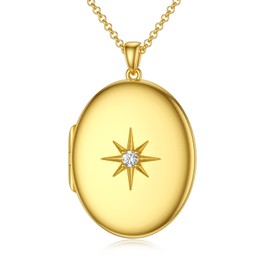 SOULMEET 18K Gold Plated Silver Oval Starburst Locket Necklace That Holds 1 Picture Photo “You Are My Dream Star” (Locket only)