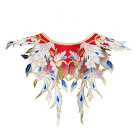 rabithenn Chinese Red Peacock Pearl Lace Cloud Collar Shawl Wrap Shoulder Scraf for Mamian Skirt Hanfu Handmade Shoulder Accessory (Red Peacock Pearl)