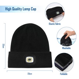 ZOOI Stocking Stuffers for Adults Men LED Beanie Hat, for Men, Mens Gifts for Dad Him, Cool Gadgets Tools Black