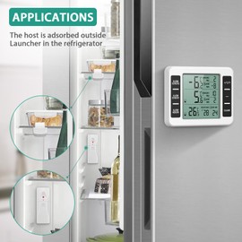 ORIA Refrigerator Thermometer, Wireless Digital Freezer Thermometer with 2 Sensors, Indoor Outdoor Thermometer, Audible Alarm, Min and Max Display, LCD Display for Home, Restaurants