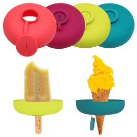 4PCS Popsicle Holders for Kids,2 IN 1 Reusable Silicone Ice Cream Holder,Catches Drips Before They Drop,Travel-Friendly for Summer Days and Party Present(Multicolour)