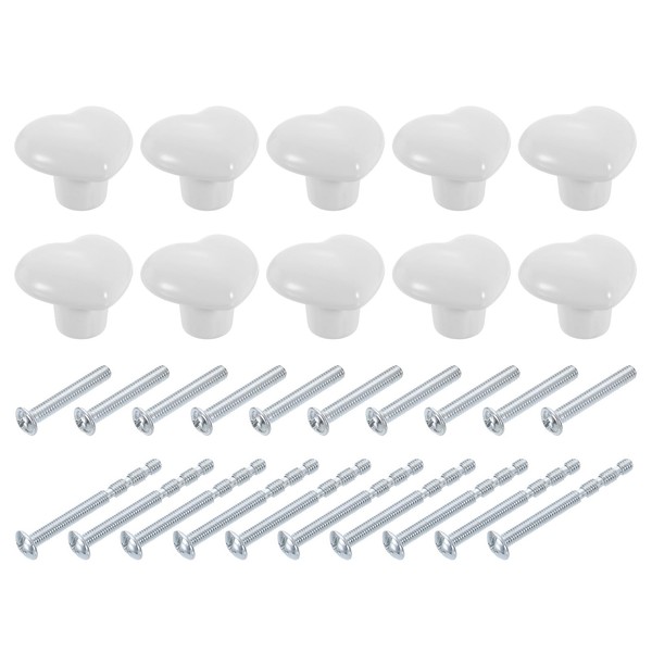 sourcing map Ceramic Cabinet Knobs, 10 Pcs White Heart Shaped