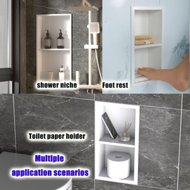 IKITRAEE Shower Foot Rest for Shaving Legs,Double Layer Niche for Footrest,Shower Footrest for Insert Wall,Stainless Steel 304，Matte White,12.2 in x 4.8 in x 3.9 in