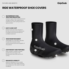 GripGrab Ride Waterproof Road Bike Cycling Overshoes Thin Windproof Adjustable Bicycle Rain Protection Shoe Covers, Black, XL (UK 9.5-10.5)