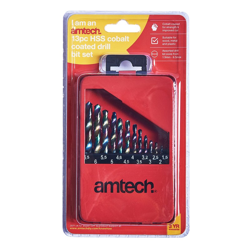 Amtech F1122 13 Piece Titanium coated high speed steel (HSS)