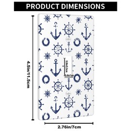 Pznen Nautical Blue Anchor Single Toggle Light Switch Cover Beach Ocean Coast Navy Blue Decorative 1-Gang Toggle Wall Plate Standard Size 4.5" x 2.76" for Men Women Boys Girls