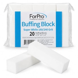 ForPro Professional Collection Bloque de pulido superblanco, grano 180/240, esmalte de uñas de cuatro caras para manicura y pedicura, 9,5 cm de largo 