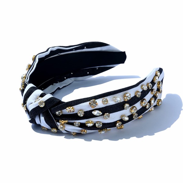 Striped Women Knotted Jeweled Crystal Rhinestone Headband Shaped Cute Embellished Top Hairband ladies Twist Bohemian Hair accessories for Girls