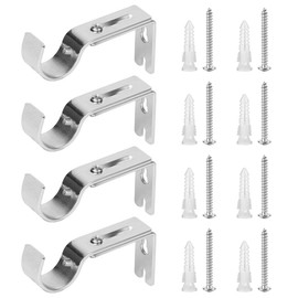 4 Pcs Curtain Pole Brackets with Screws and Expansion Screws Metal Curtain Holder Adjustable Curtain Rod Brackets for Poles Wall Rod