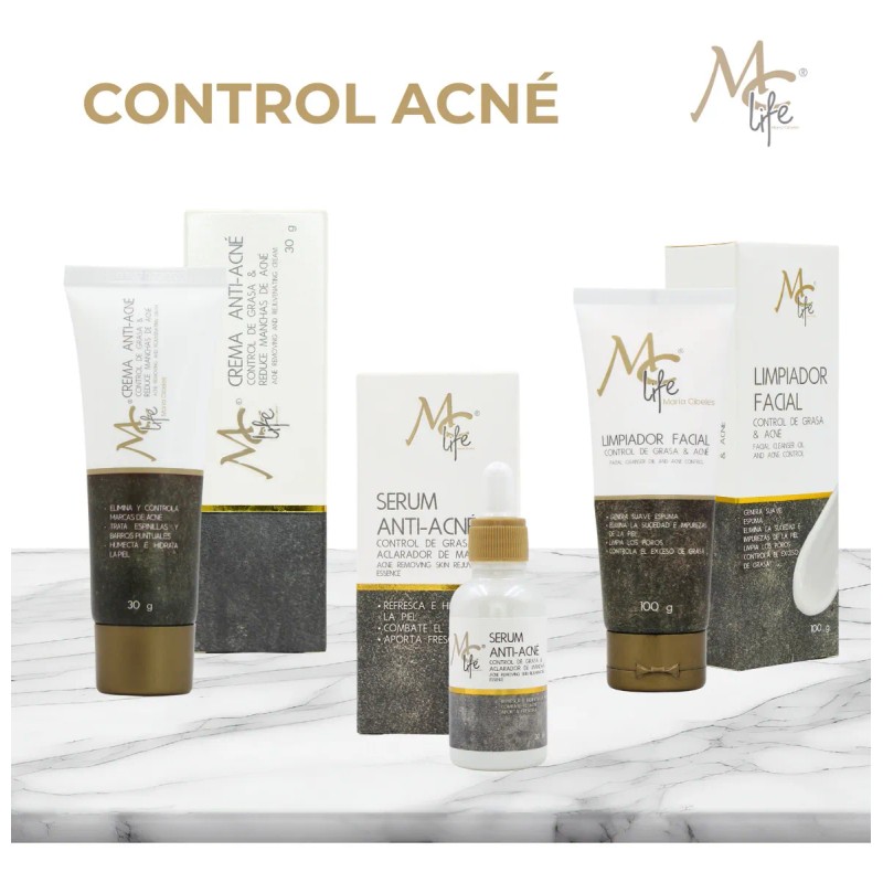 Kit Control Acné Piezas Life Limpiador Serum Crema Cara