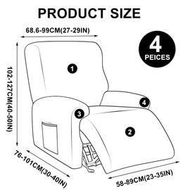 4-Piece All-Inclusive Armchair Cover, Stretch Cover for Relaxing Chair, Complete Armchair Protector, Recliner Sofa Cover with Pockets, Stretch Recliner Chair Cover, Stretchy Split All-Inclusive Sofa