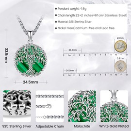 Eusense Tree of Life Pendant Necklace 925 Sterling Silver Gifts for Father's Day Jewellery for Mother Women Girls, Sterling Silver